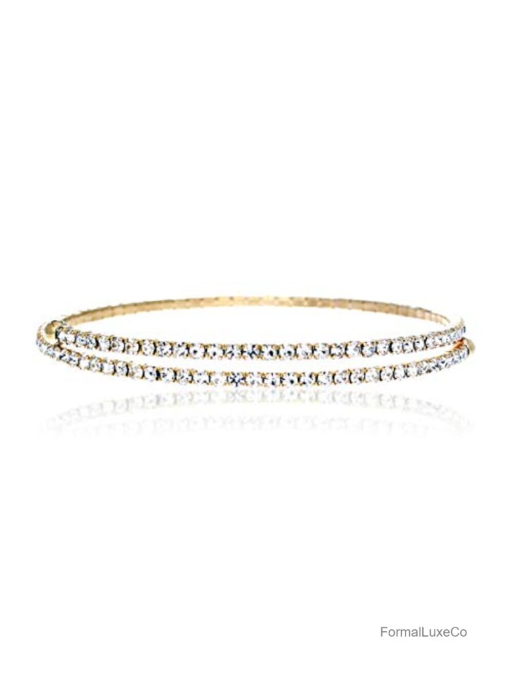 Crystal Rhinestone Coil Bangle Bracelet - Gold Plated Adjustable